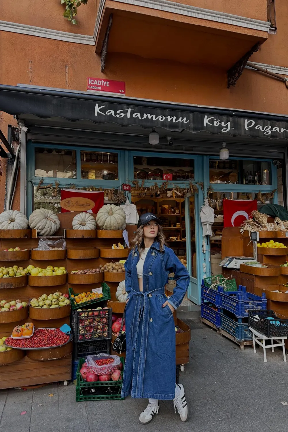 Kemerli Denim Trençkot Mavi