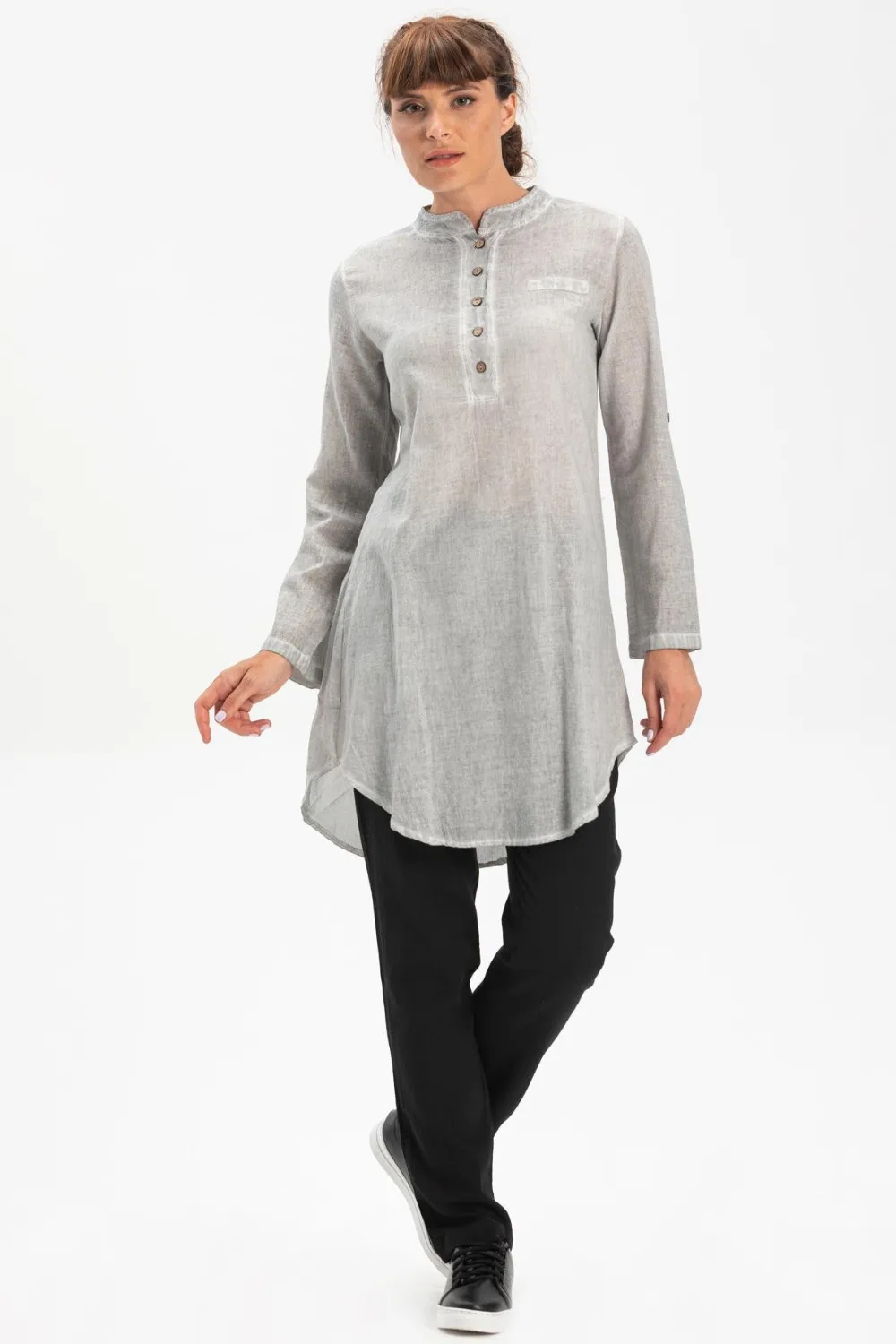 Akasya Şile Bezi Yazlık Tunik Gri Gri