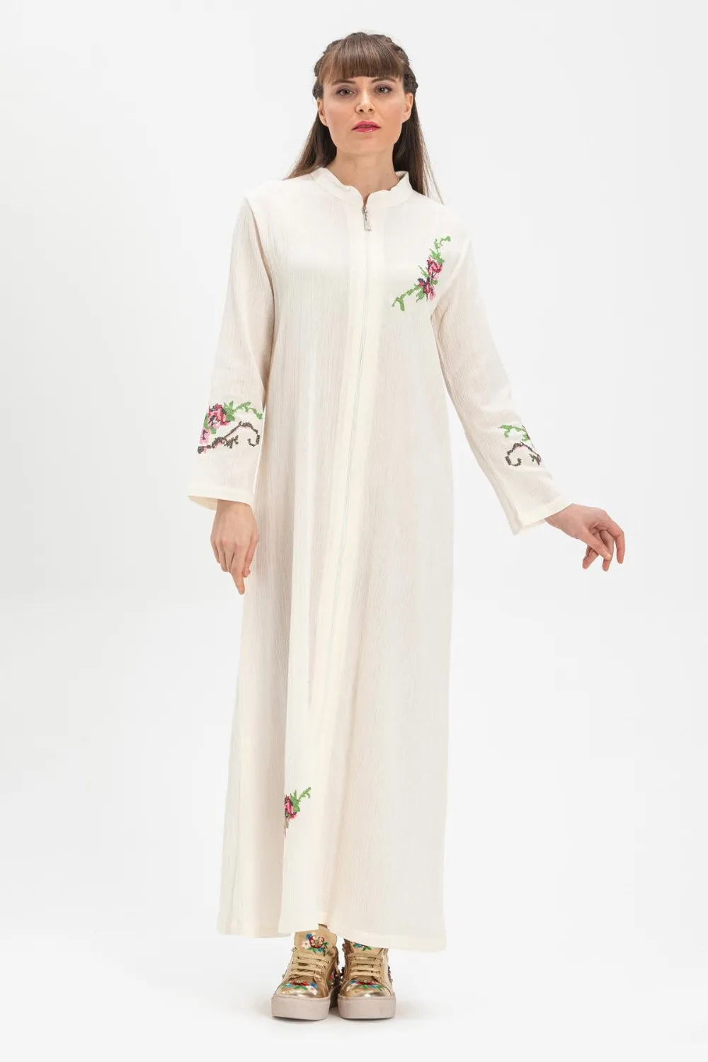 Ayşenur Şile Bezi Mevsimlik Ferace Krem Krm