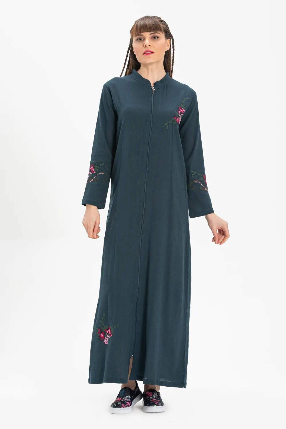 Ayşenur Şile Bezi Mevsimlik Ferace Petrol Ptrl