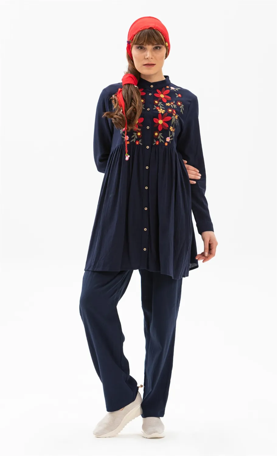 Büşra Şile Bezi Yazlık Tunik Lacivert Lcvt