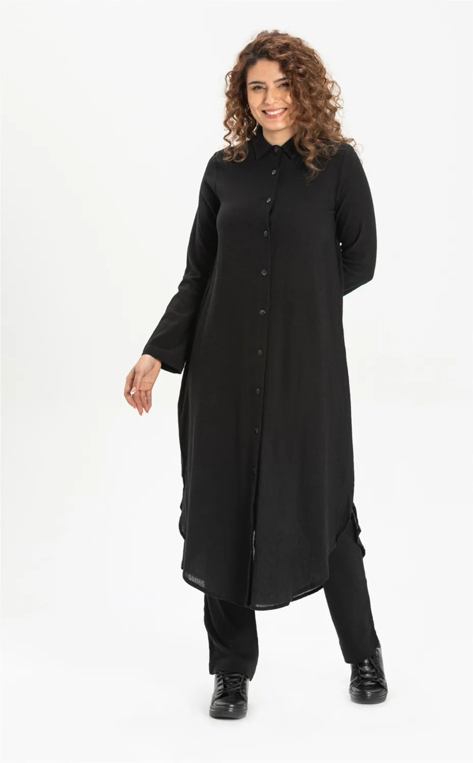 Edanur Şile Bezi Mevsimlik ve Yazlık Tunik Siyah Syh