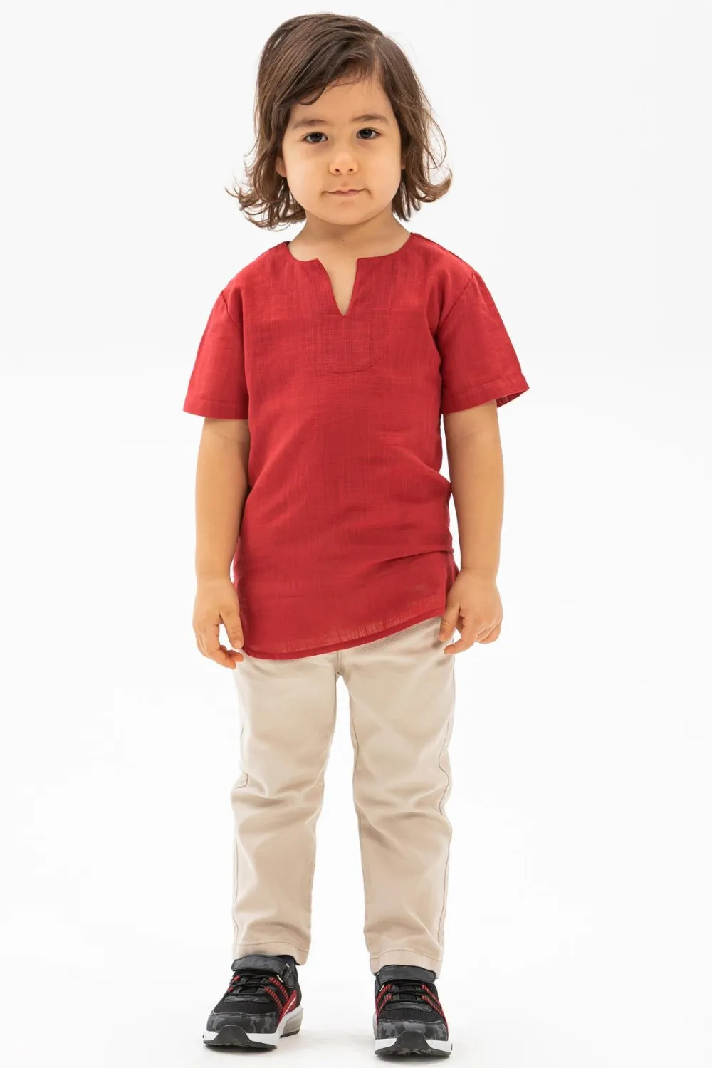 Kısa Kol Şile Bezi Bisiklet Yaka Yazlık Erkek Çocuk Tshirt Kırmızı 3051