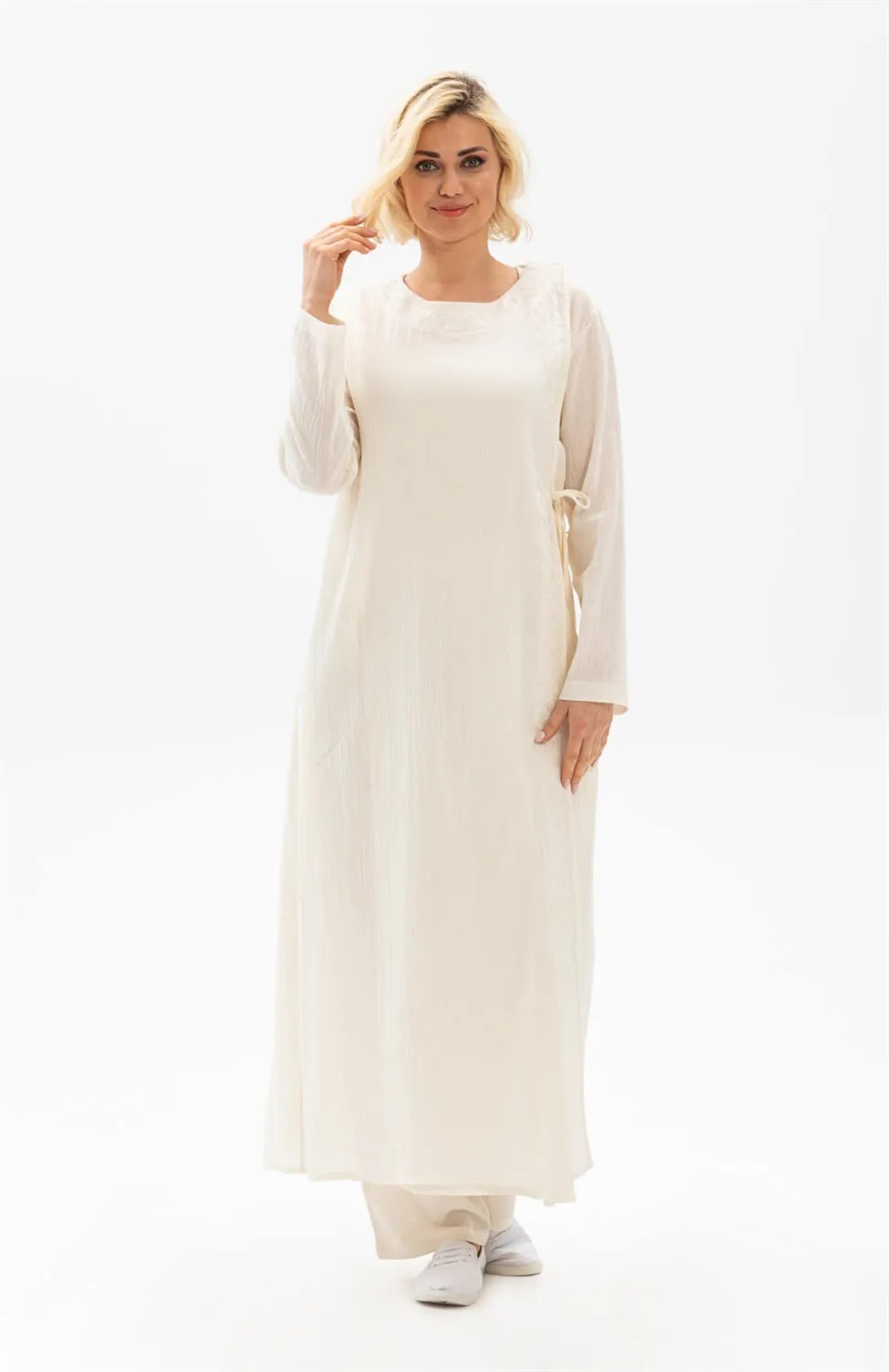 Nakışlı Şile Bezi Mevsimlik Ferace Krem Krm