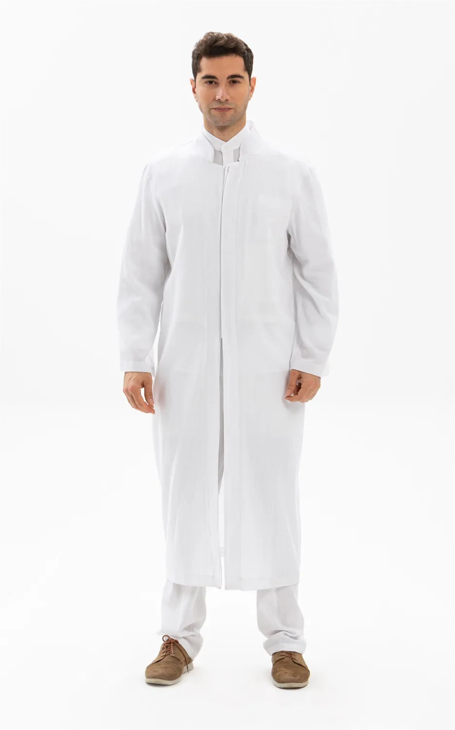 Şile Bezi İnce Erkek Namaz Cübbesi Yazlık Namazlık Pamuk Kumaş Cübbe Beyaz Byz