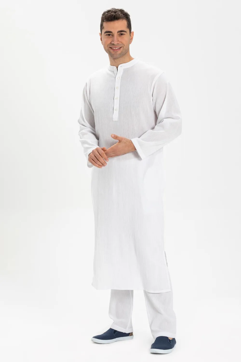 Uzun Kol Şile Bezi Erkek Hac ve Umre Elbisesi Beyaz Byz