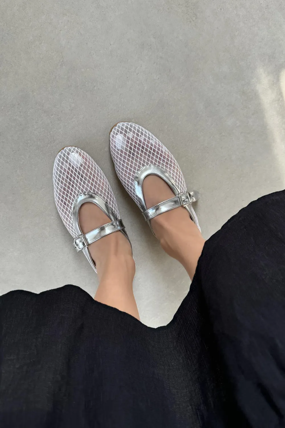 Carol Kadın File Detay Dantel Babet Beyaz-Gümüş