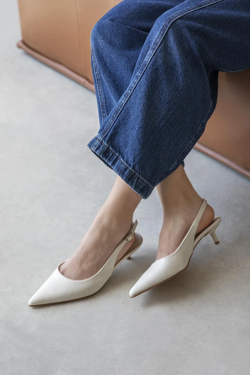 Cuesta  Kadın Topuklu Kırışık Deri Ayakkabı Krem