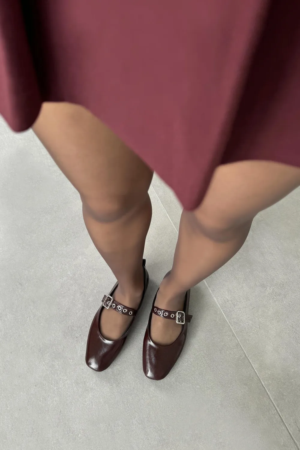 Jules Kadın Kemer Detay Kırışık Deri Babet Bordo