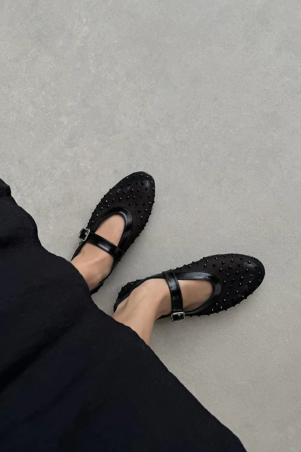 Maxine Kadın File Detay Dantel Taş Babet Siyah