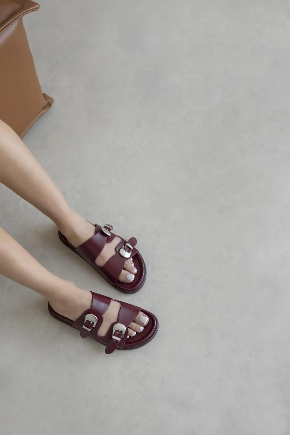 Orban Kadın Toka Detay Günlük Konfor Deri Terlik Bordo