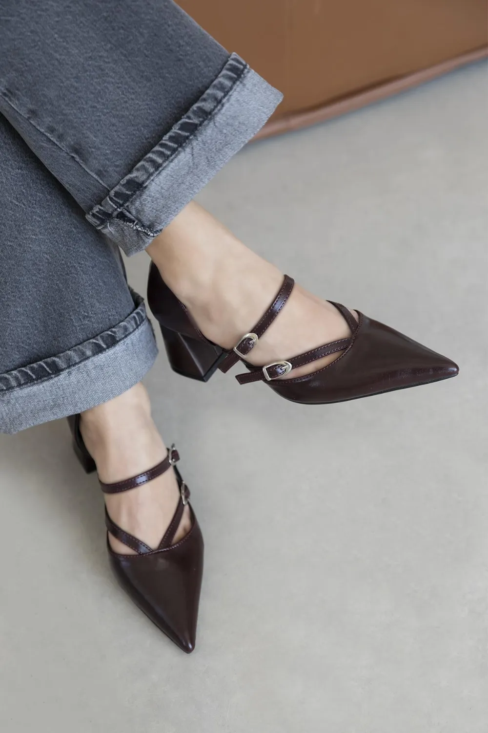 Stana Kadın Kırışık Deri Topuklu Ayakkabı Bordo