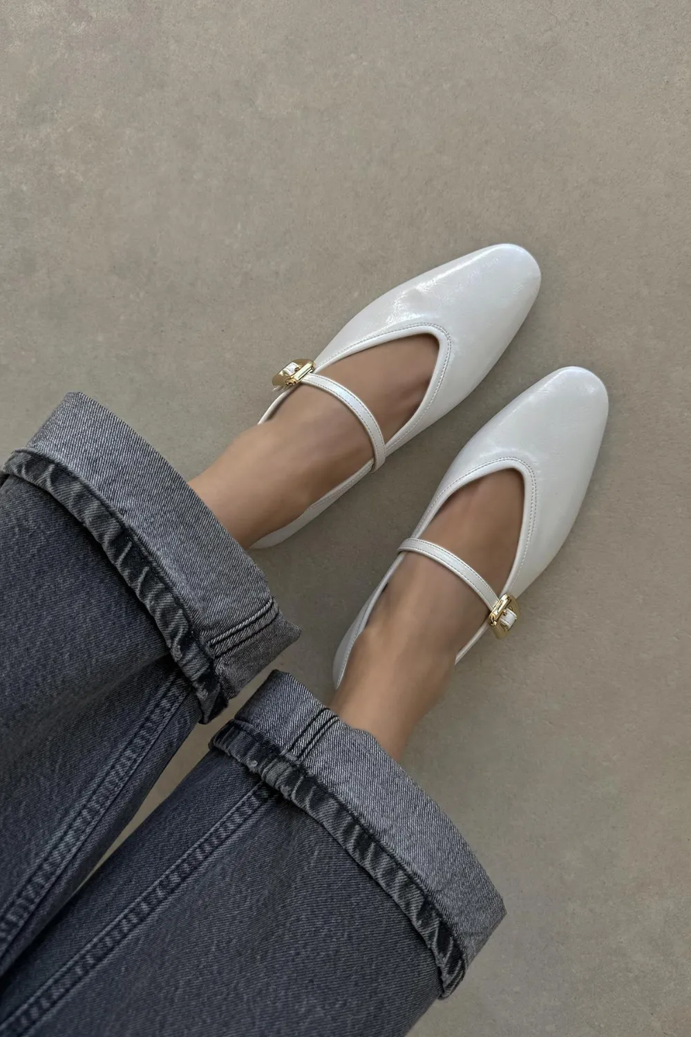 Stony Kadın Kırışık Deri Babet Beyaz