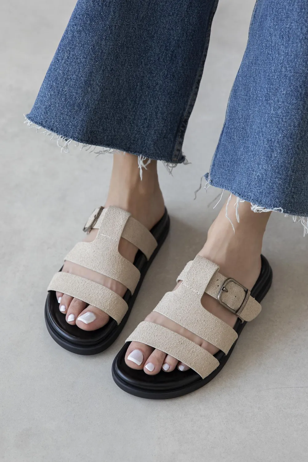 Toff Kadın Toka Detay Günlük Konfor Süet Terlik Bej