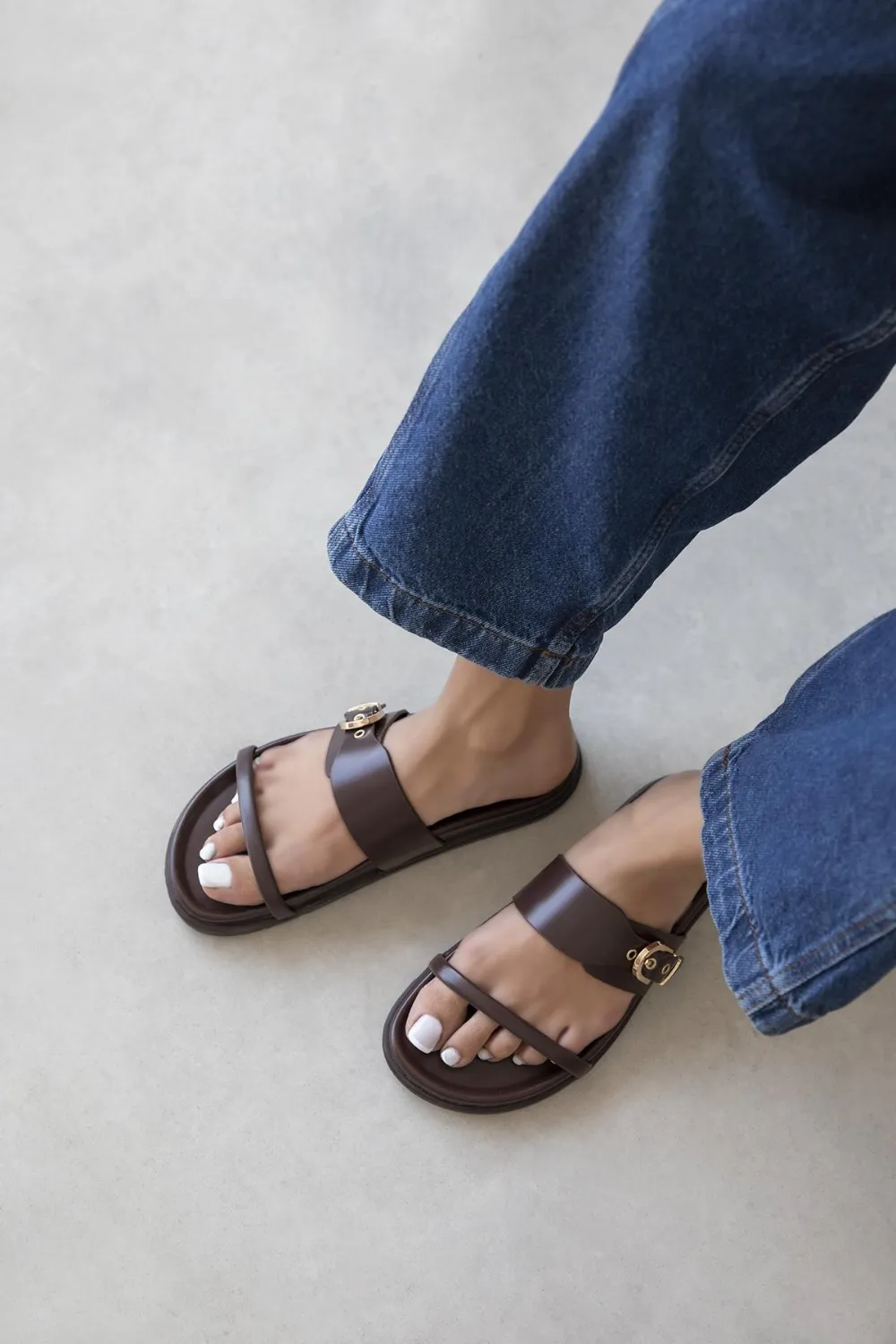 Zeus Kadın Toka Detay Günlük Konfor Deri Terlik Kahve