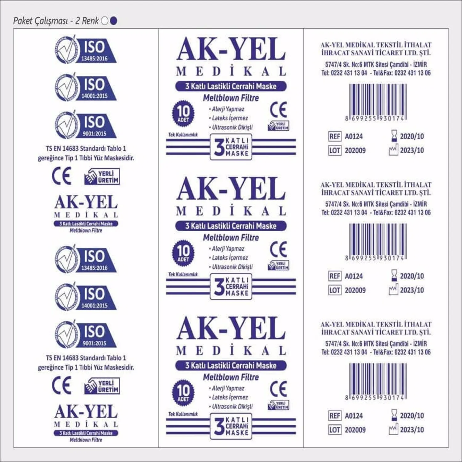 Ak-yel Maske Lastikli 3 Katlı (Meltblown Filtreli) Beyaz Renk  10'lu Paket
