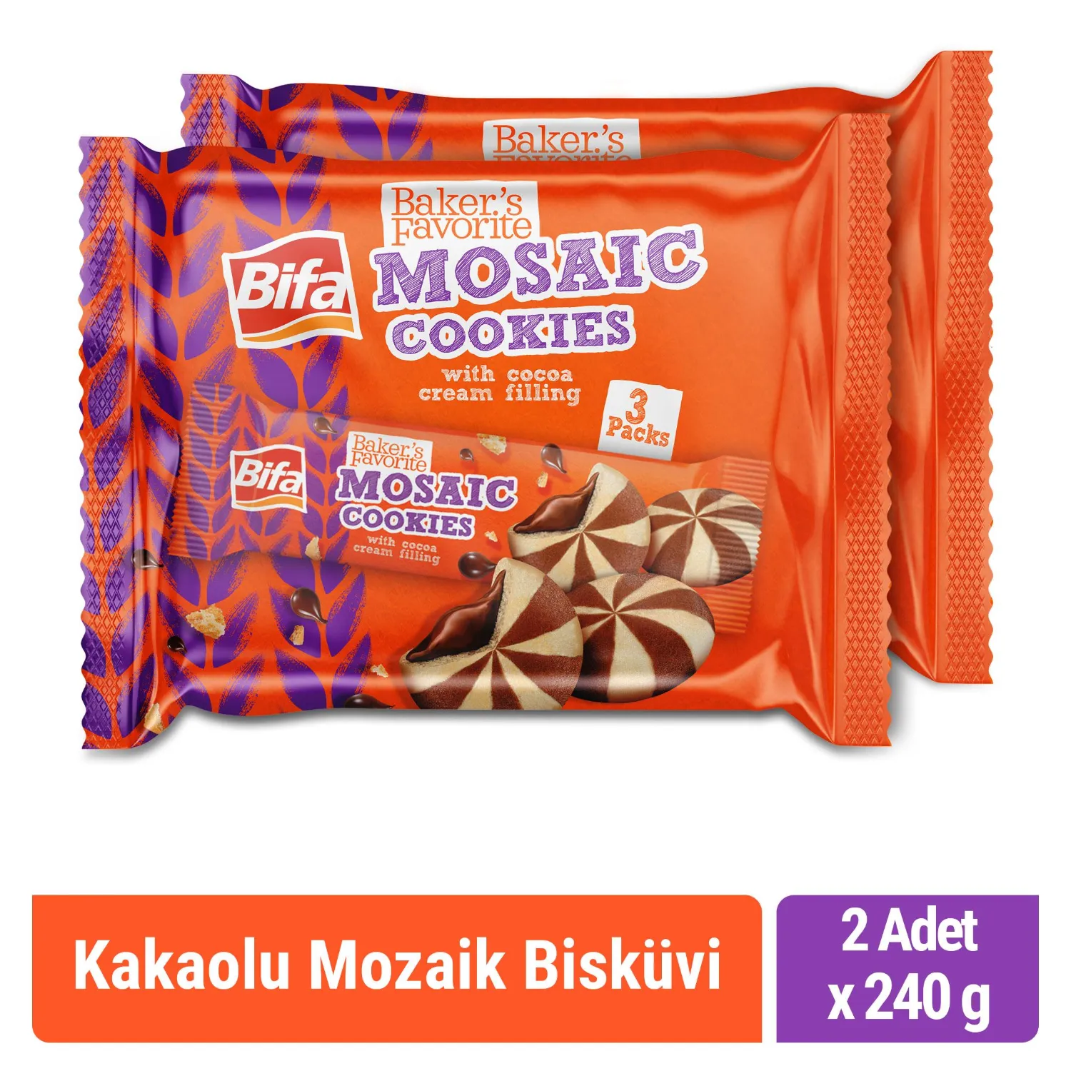 Bifa Baker's Favorite Kakaolu Kremalı Mozaik Bisküvi 240 gr x 2 Adet