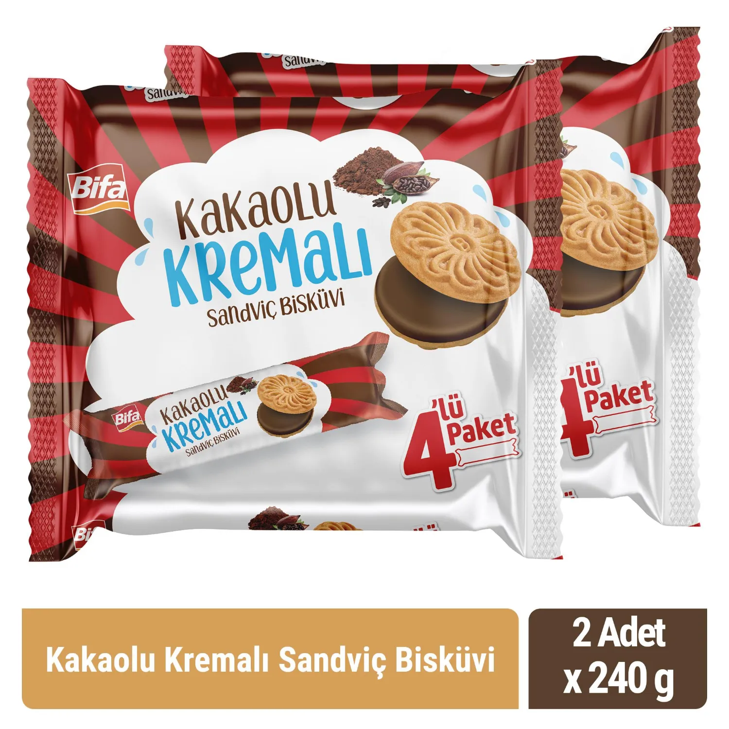 Bifa Kakaolu Kremalı Sandviç Bisküvi 240 gr x 2 adet