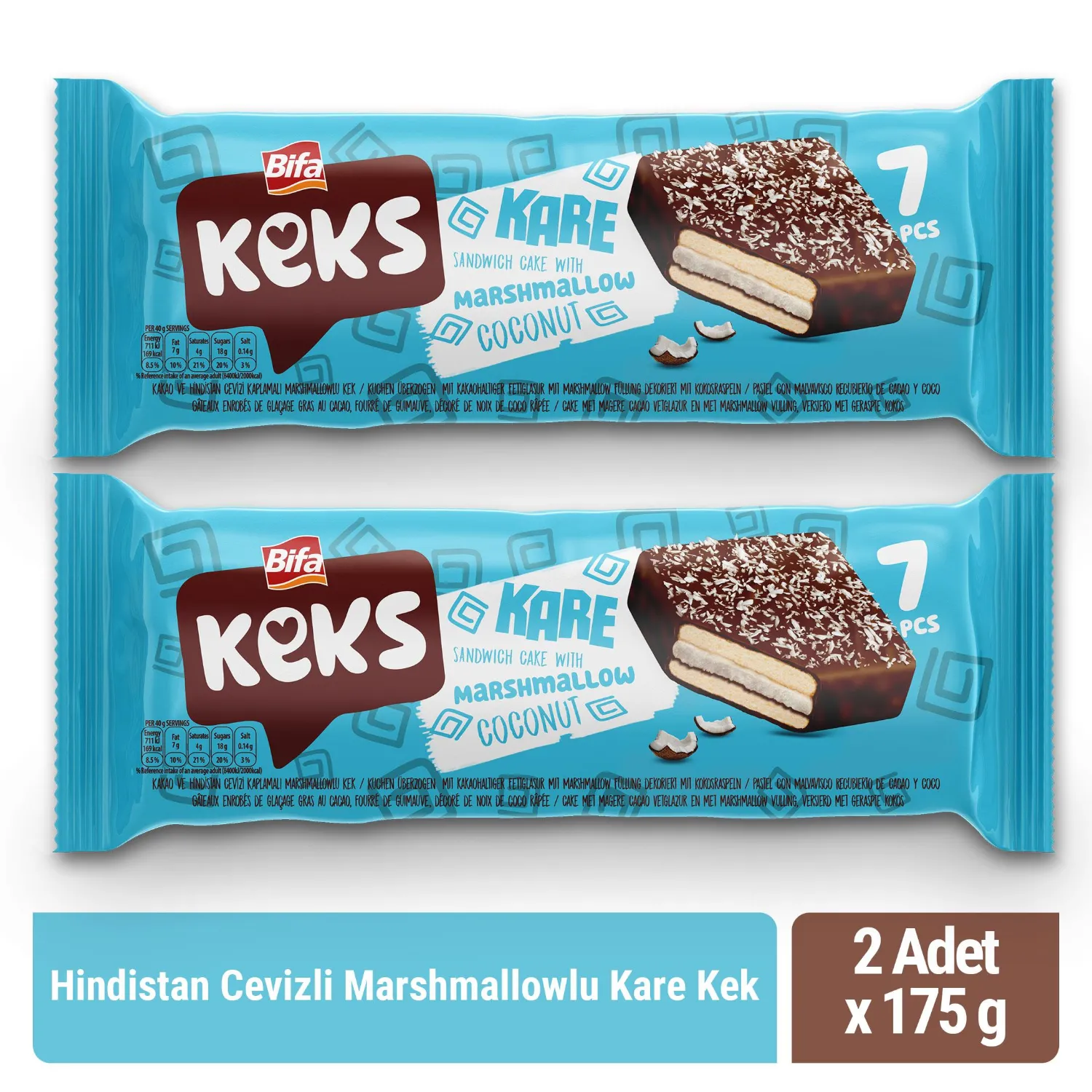 Bifa Keks Kare Kek Hindistan Cevizli Marshmallowlu 175 gr x 2 Adet