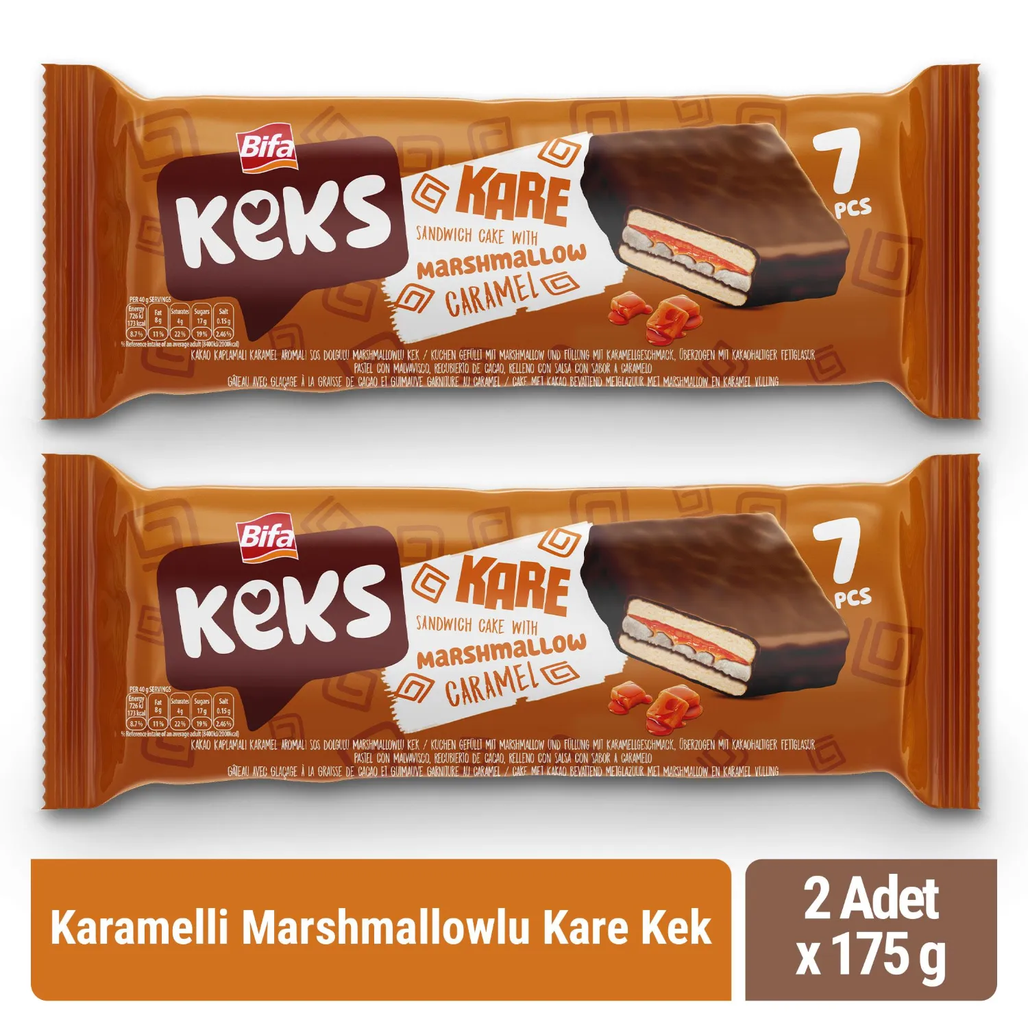 Bifa Keks Kare Kek Karamelli Marshmallowlu 175 gr x 2 Adet