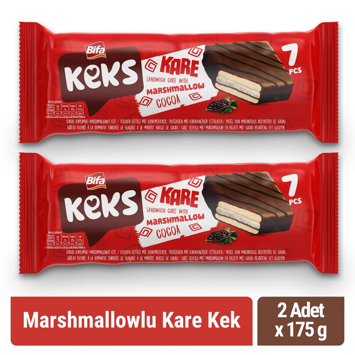 Bifa Keks Kare Kek Marshmallowlu 175 gr x 2 Adet