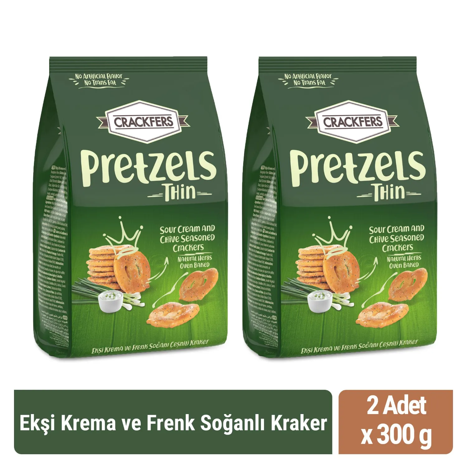 Crackfers Pretzel Ekşi Krema ve Frenk Soğanlı 300 gr x 2 adet