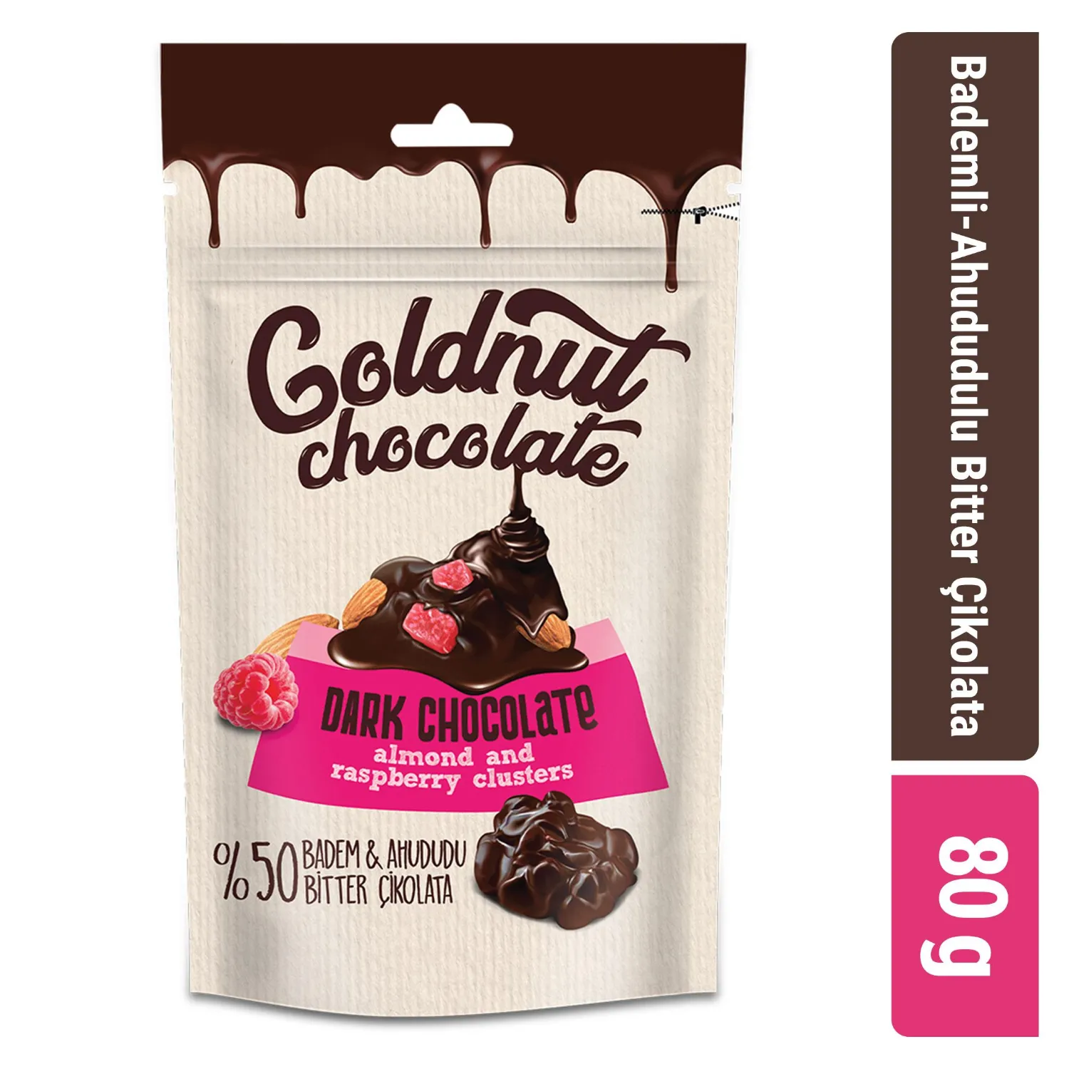 Goldnut Bitter Çikolata Bademli Ahududulu Cluster 80 gr