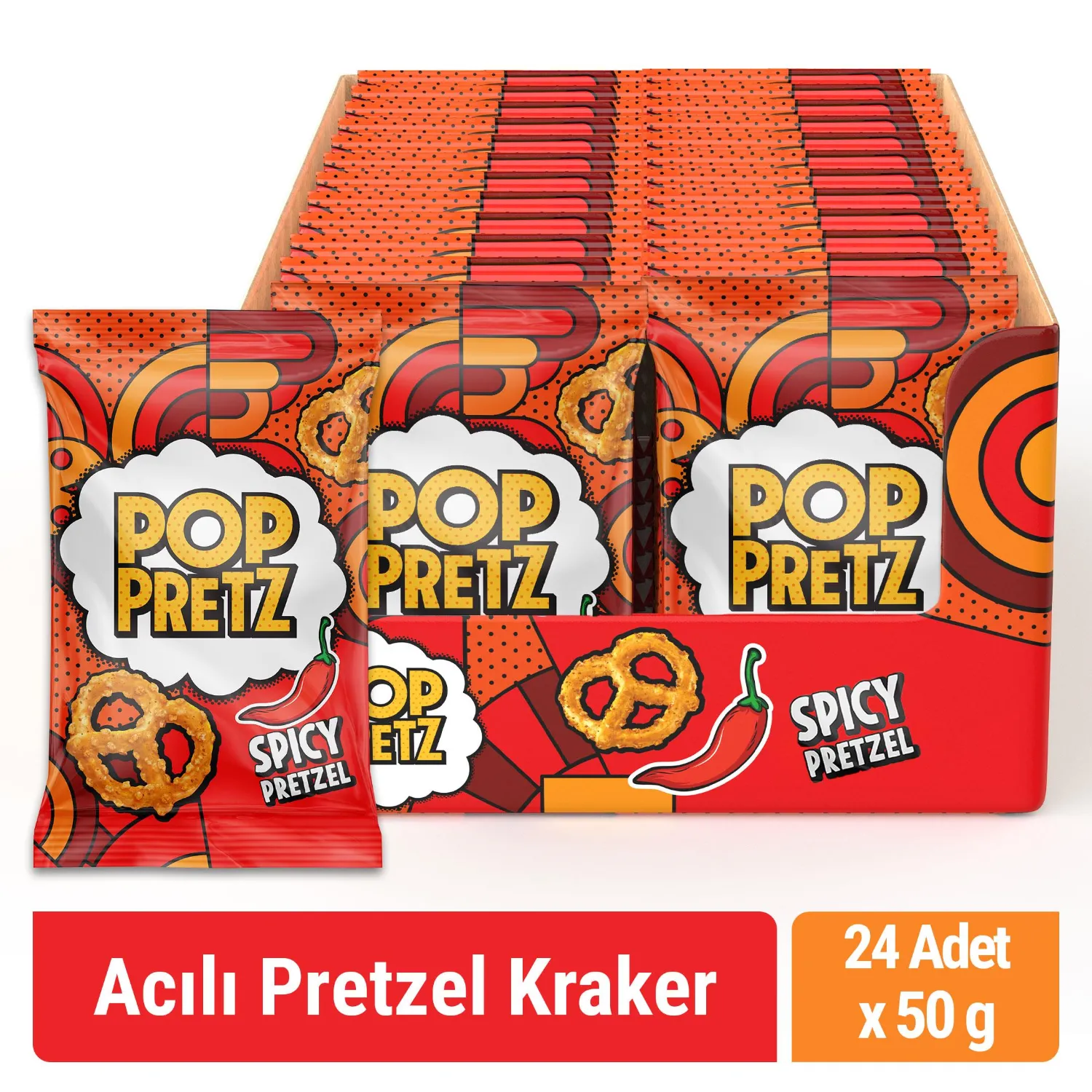 Poppretz Acılı Fiyonk Kraker Acılı 50 gr x 24 Adet