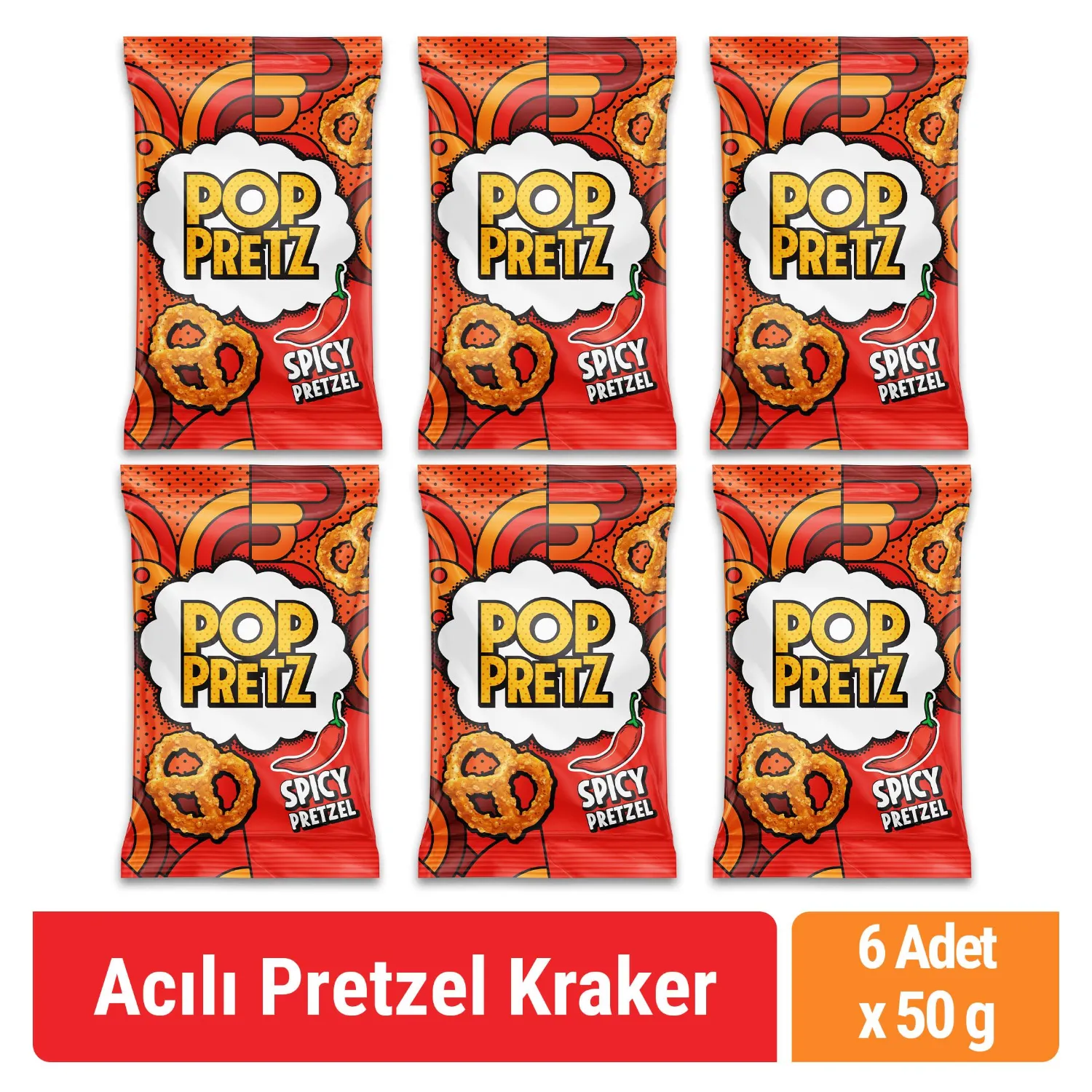 Poppretz Acılı Fiyonk Kraker Acılı 50 gr x 6 Adet