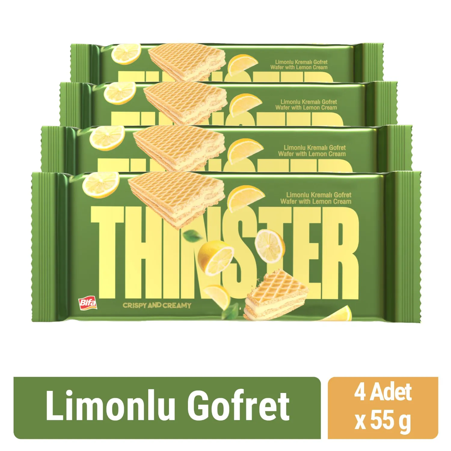 Thinster Limonlu Kremalı Gofret 55 gr x 4 adet