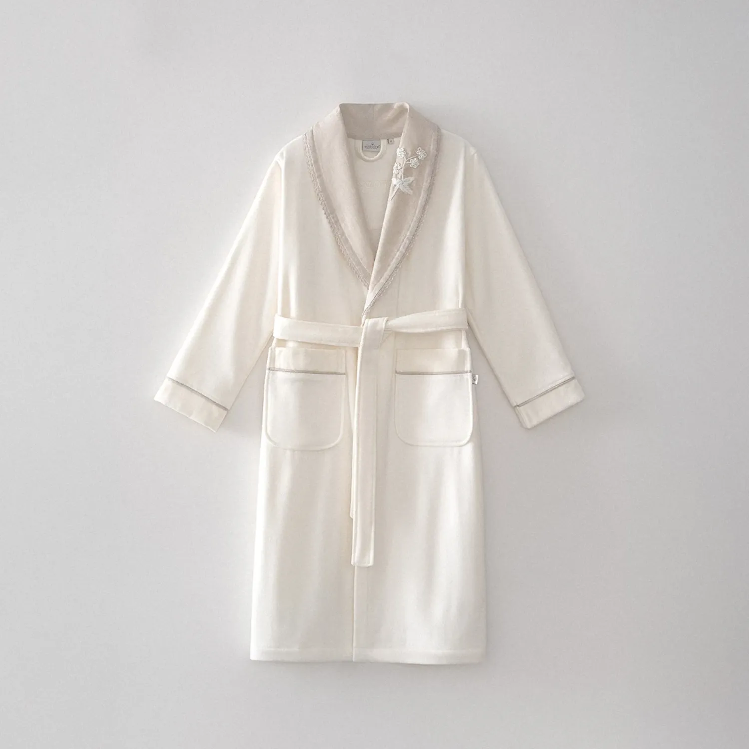 Ayliz Kadın Bornoz Organik Pamuk Keten Krem