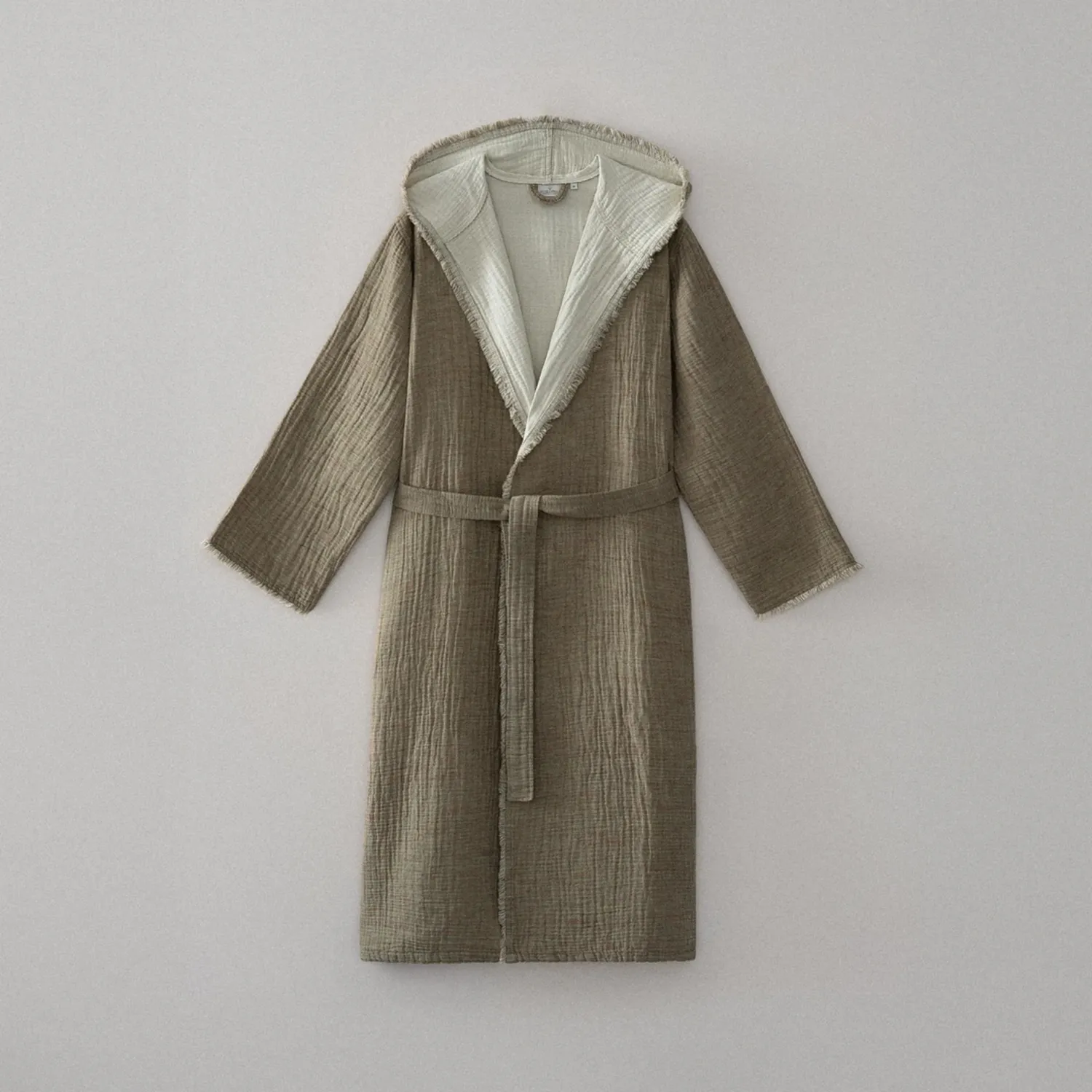 Muna Erkek Bornoz Organik Pamuk Yeşil-Krem