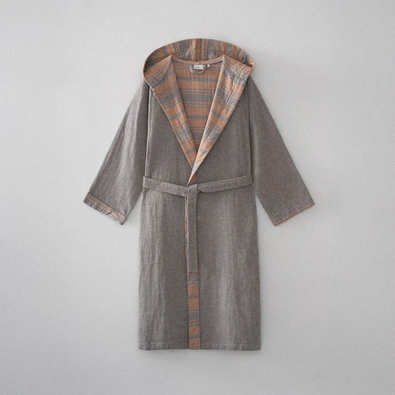 Mila Erkek Bornoz Organik Müslin Gri/Taba