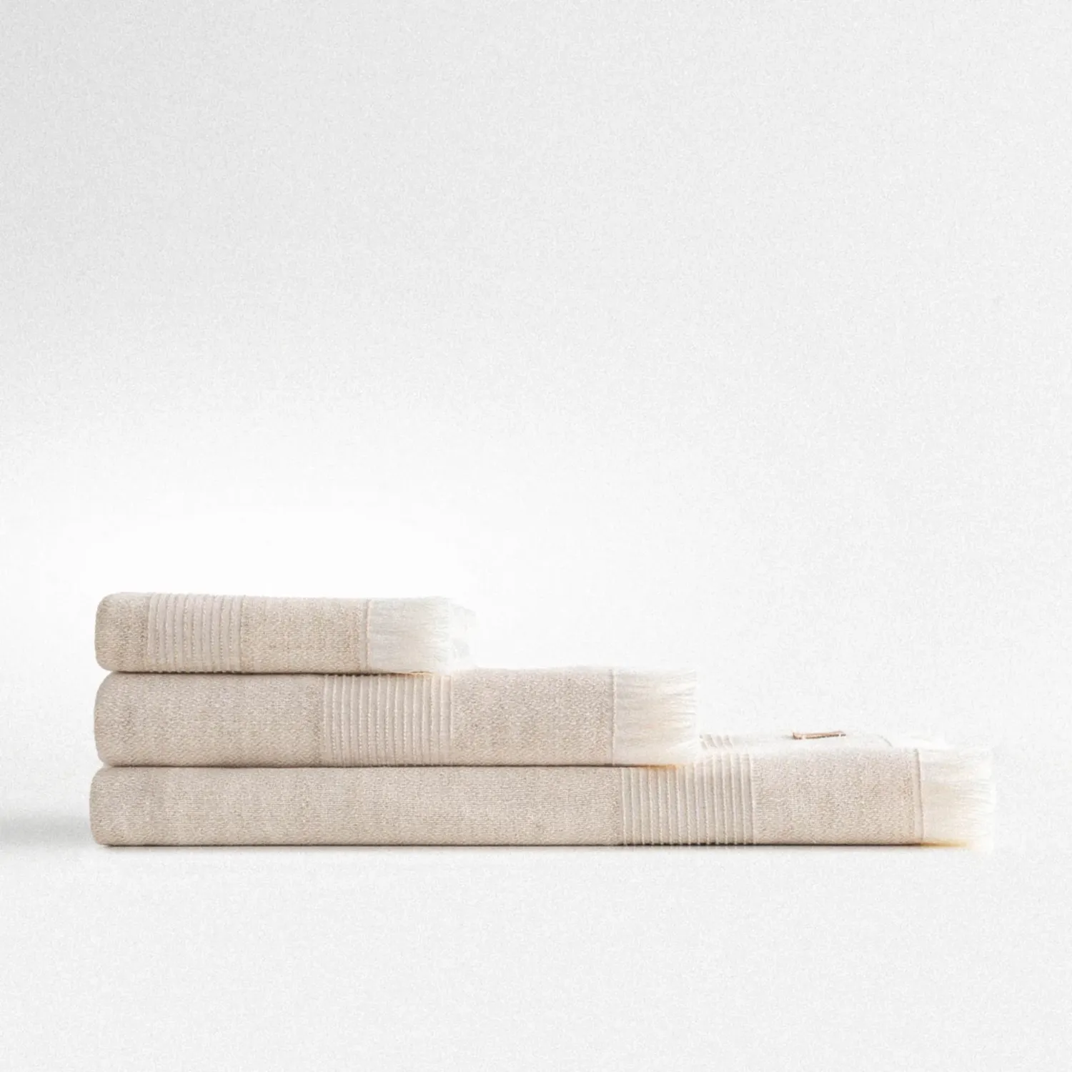 Hasna 3 lü Havlu Seti Organik Pamuk Keten Bej