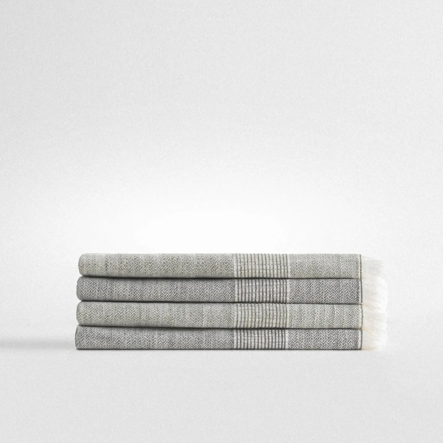 Hasna 4 lü Havlu Seti Organik Pamuk Keten Antrasit-Haki