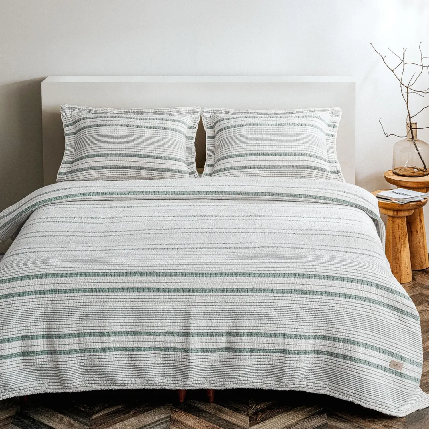 Hivda Çift Kişilik Yatak Örtüsü Seti Organik Pamuk Müslin Yeşil