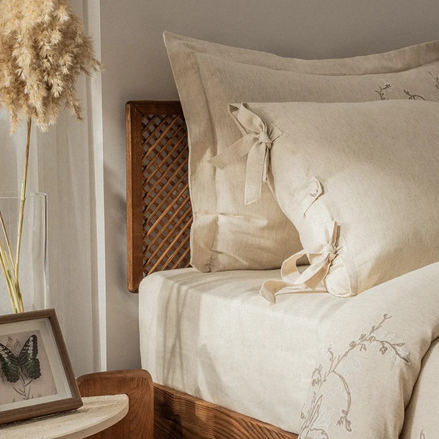 Libera Battal Boy Nevresim Takımı Organik Pamuk Keten Krem-Bej