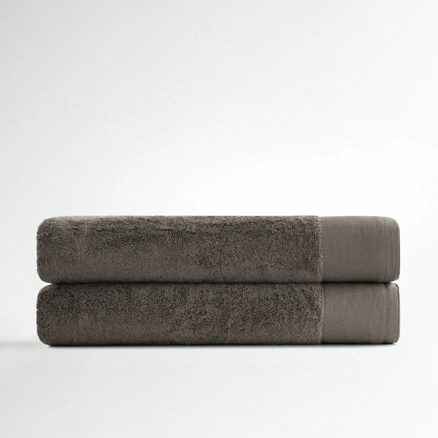 Pure Cotton 2 li Banyo Havlusu Seti Organik Pamuk Bez Bordürlü Gri