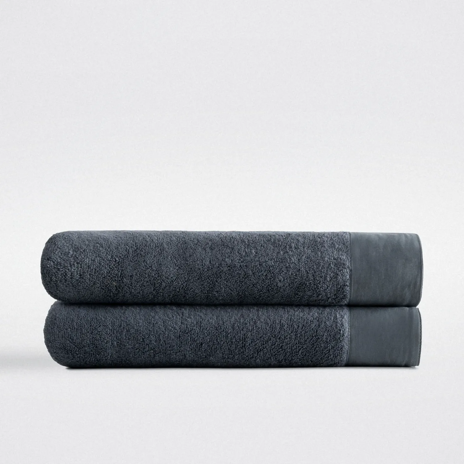 Pure Cotton 2 li Banyo Havlusu Seti Organik Pamuk Bez Bordürlü Antrasit