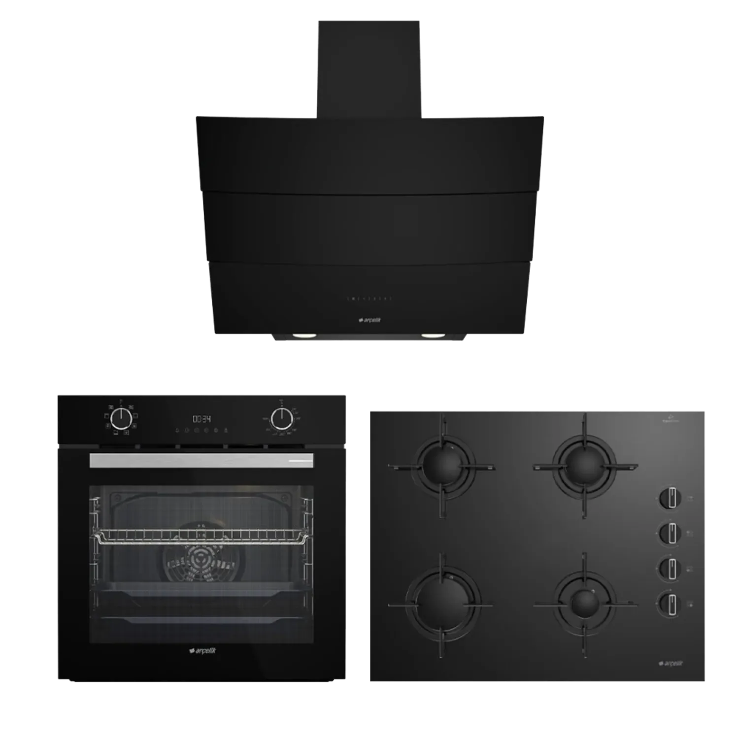 Arçelik Star Siyah Cam Ankastre Set