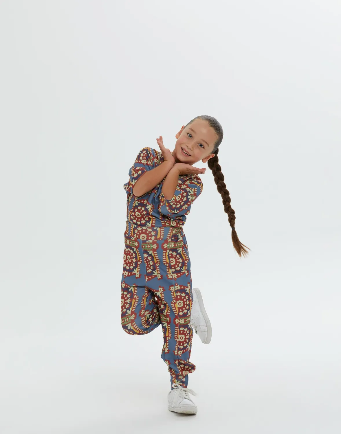 Arka Bel Lastikli Gizli Cepli Desenli Astarsız Kız Çocuk Pantolon