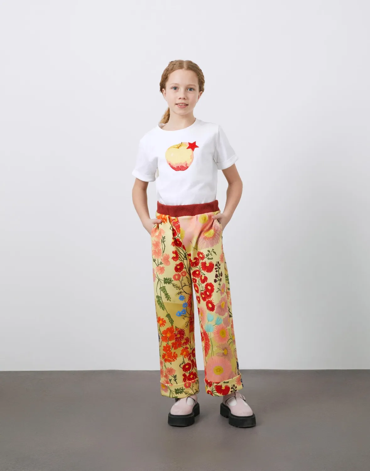Çicek Baskılı Kız Çocuk Bol Paça Pantolon