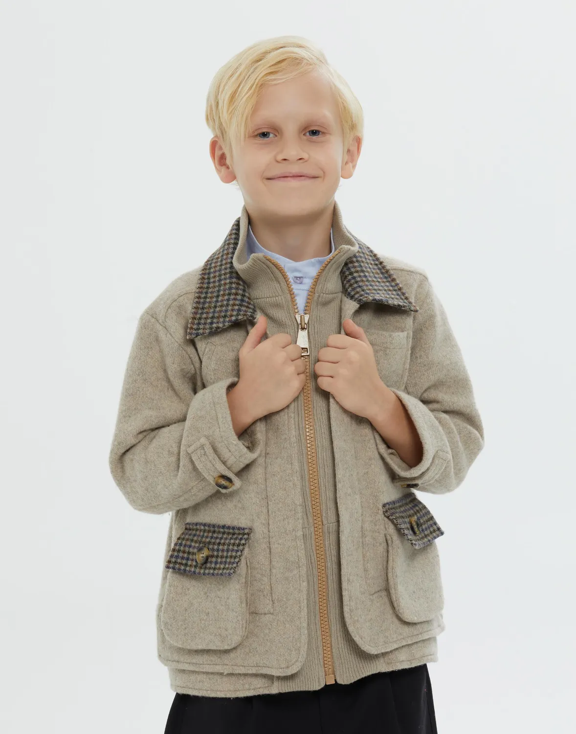 Gömlek Yakalı Torba Cepli Astarlı Kahverengi Erkek Çocuk Ceket
