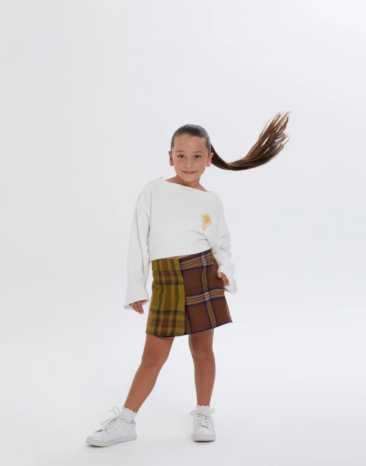 Kruvaze Çıtçıt Kapamalı Desenli Astarlı Yeşil Kız Çocuk Etek