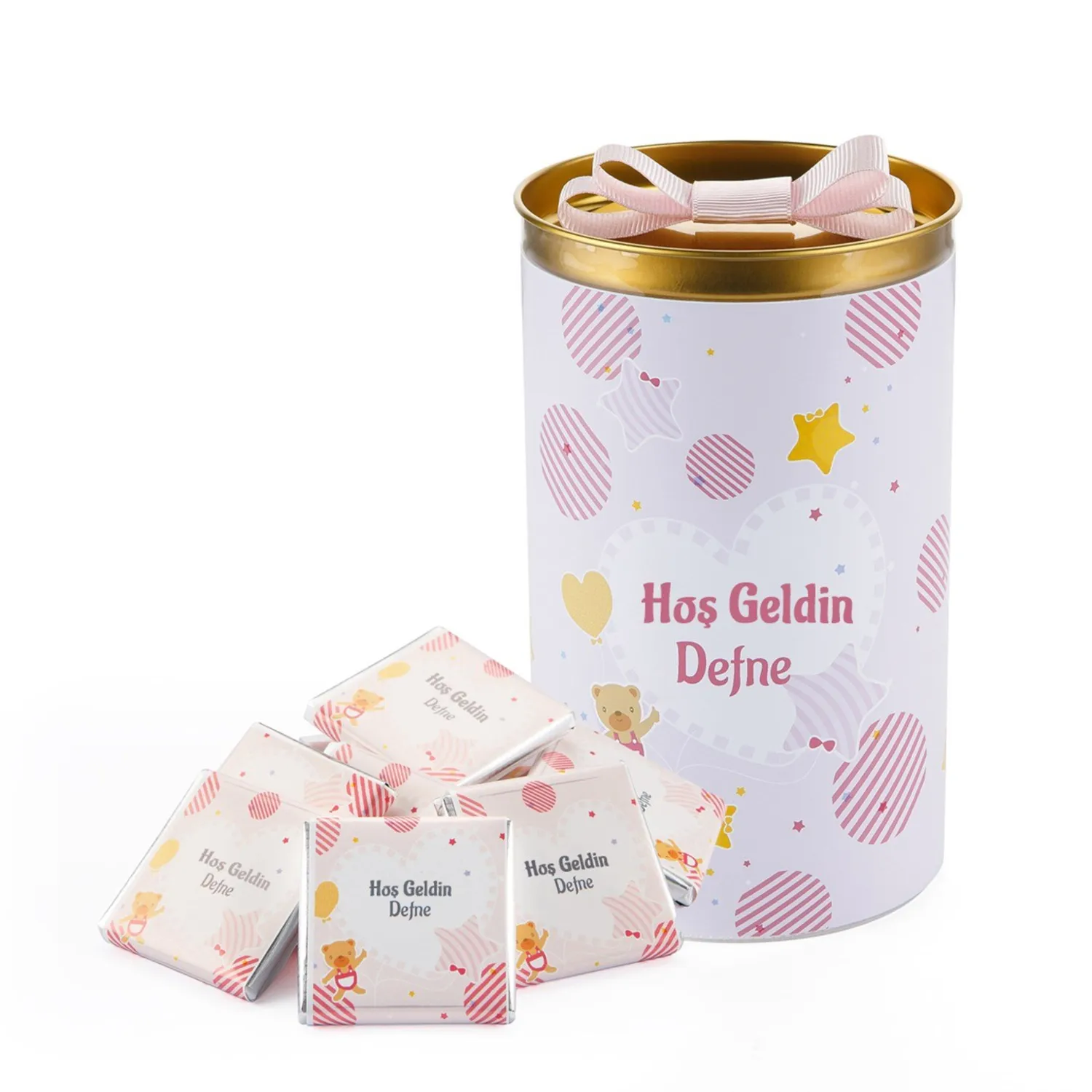 İsimli Kız Bebek Çikolatası Silindir Kutu 300g