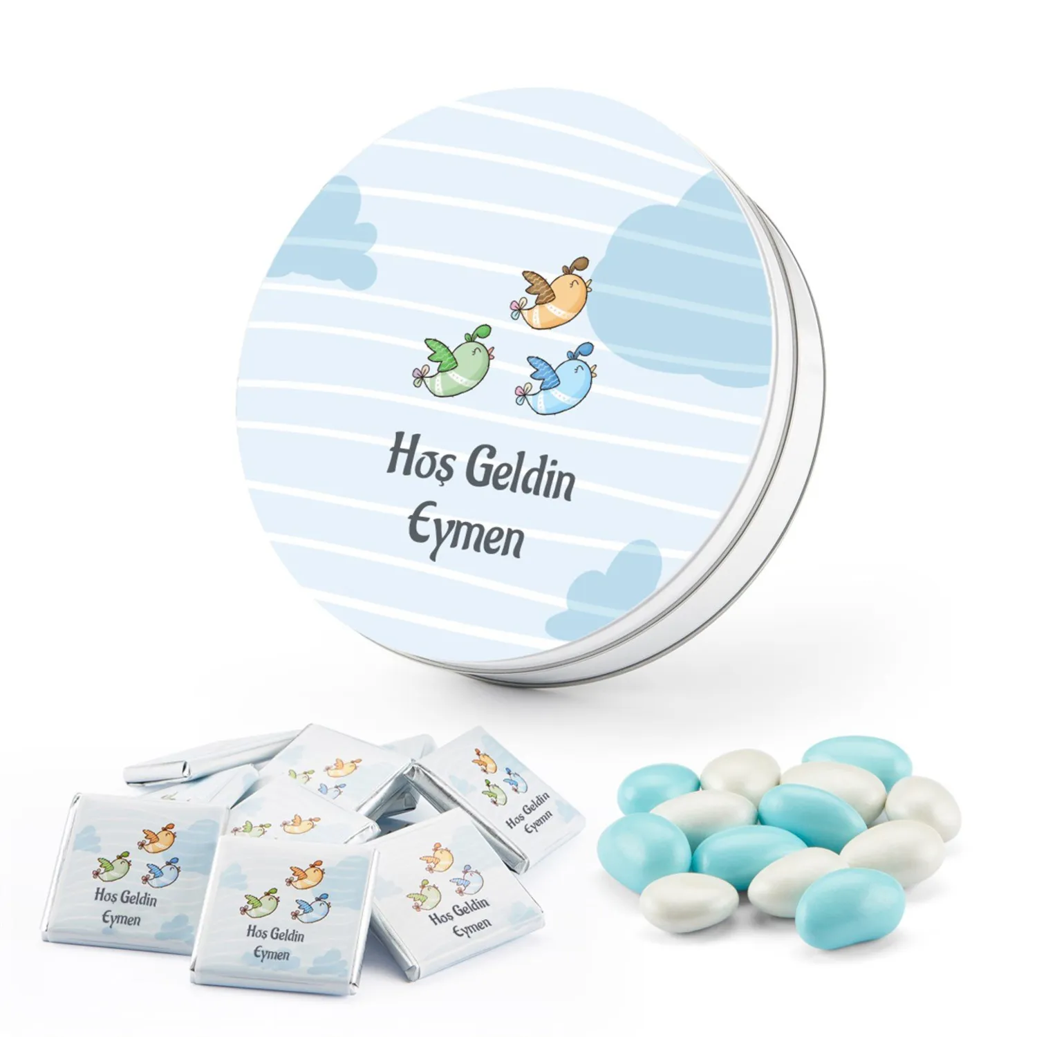 İsimli Erkek Bebek Çikolatası Metal Kutu 510g