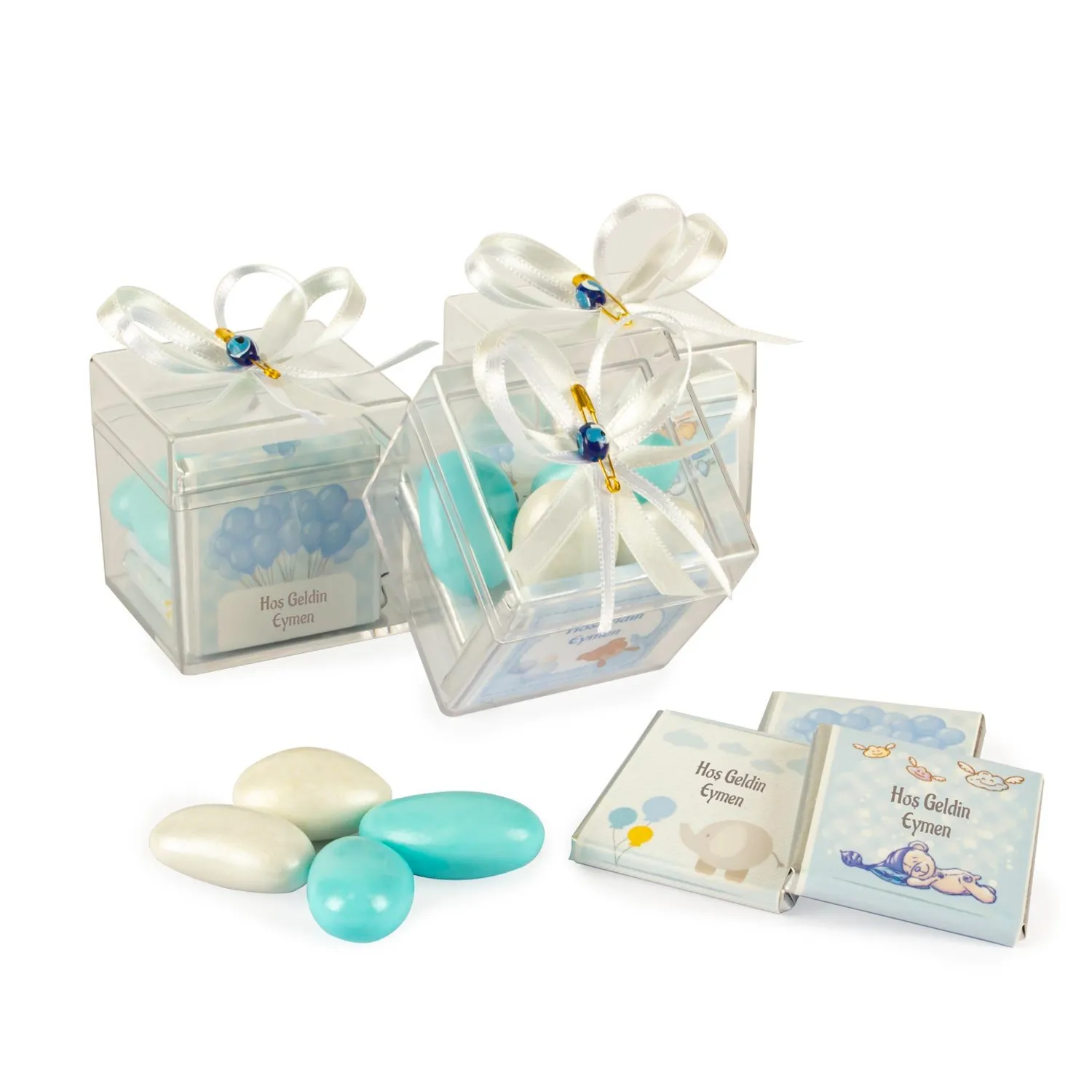 İsimli Erkek Bebek Çikolatası Nazar Boncuklu Küp 40g