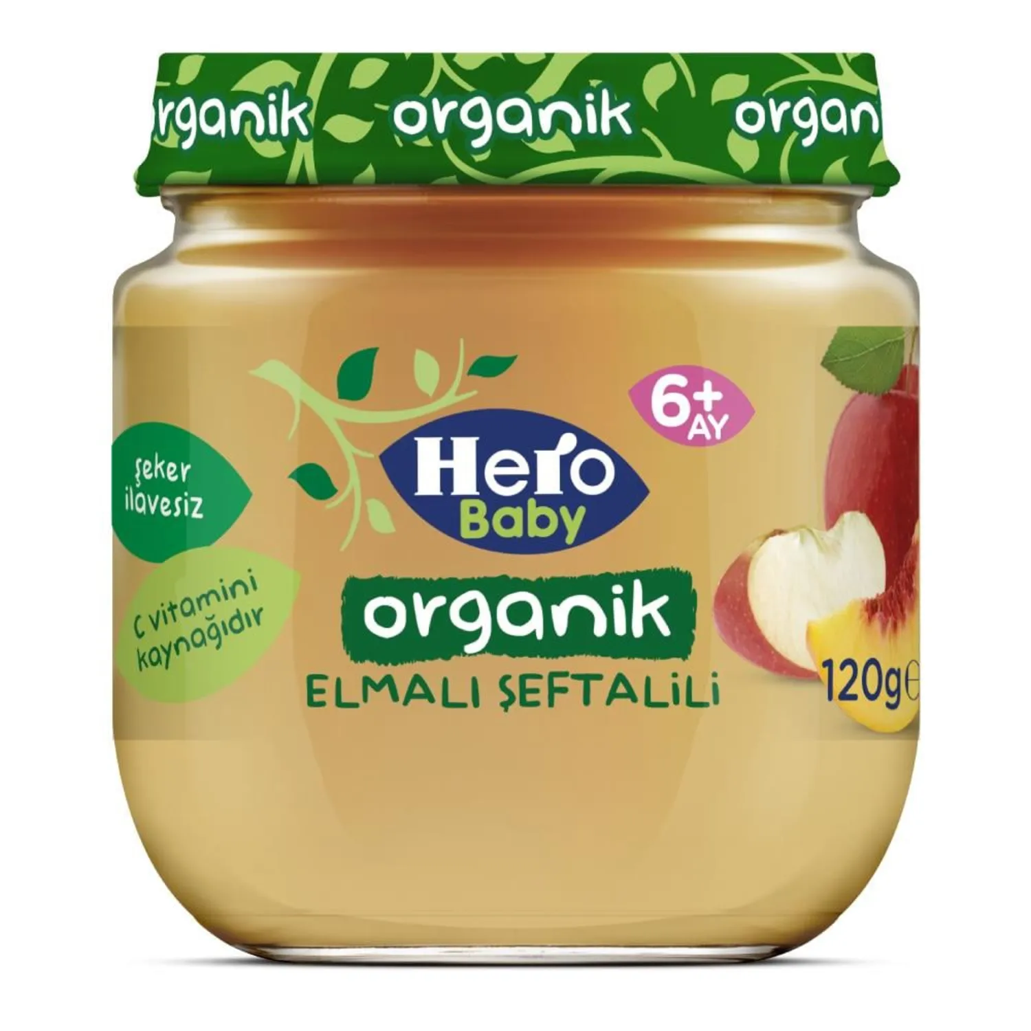 Hero Baby Organik 6+ Ay Elma Şeftali Kavanoz Maması 120 gr