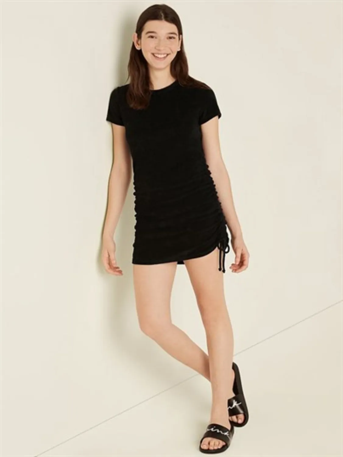 Beach Havlu Kumaş Yanı Büzdürmeli Elbise