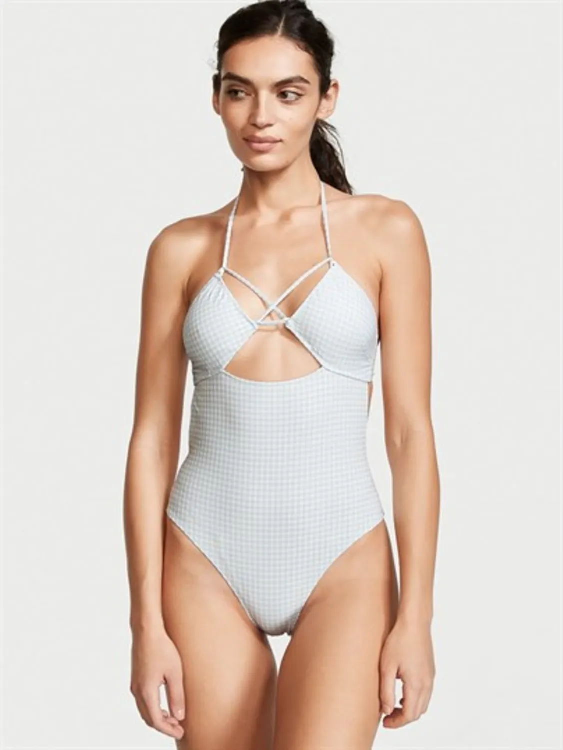 Gingham Askılı Kesim Detaylı Mayo